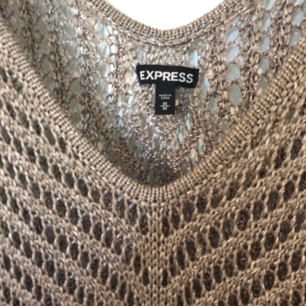 NWOT Express Tan Metallic Crochet Dolman sweater - Picture 3 of 3